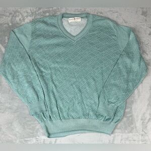 VTG Fairway Greene Golf Sweater Mens L Green V Neck Long Sleeves Birdseye Cotton